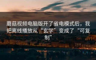 蘑菇视频电脑版开了省电模式后，我把离线播放从“玄学”变成了“可复制”