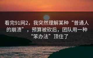 看完91网2，我突然理解某种“普通人的崩溃”，预算被砍后，团队用一种“笨办法”顶住了