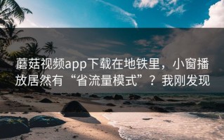 蘑菇视频app下载在地铁里，小窗播放居然有“省流量模式”？我刚发现