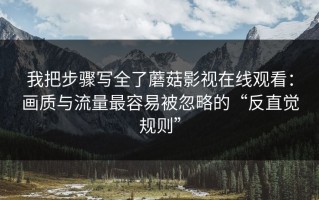 我把步骤写全了蘑菇影视在线观看：画质与流量最容易被忽略的“反直觉规则”