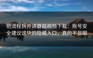 把流程拆开讲蘑菇视频下载：账号安全建议这块的隐藏入口，真的不显眼