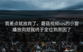 我差点就放弃了，蘑菇视频ios的小窗播放问题我终于定位到原因了