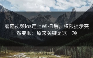 蘑菇视频ios连上Wi‑Fi后，权限提示突然变顺：原来关键是这一项