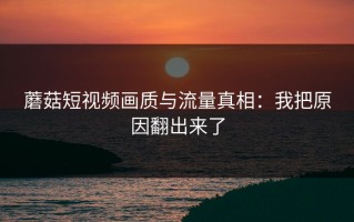蘑菇短视频画质与流量真相：我把原因翻出来了
