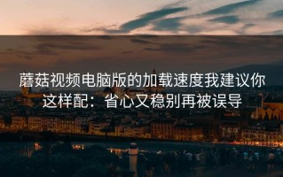 蘑菇视频电脑版的加载速度我建议你这样配：省心又稳别再被误导