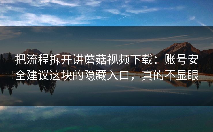 把流程拆开讲蘑菇视频下载：账号安全建议这块的隐藏入口，真的不显眼-第1张图片-蘑菇视频下载 - 官方APP免费安装入口