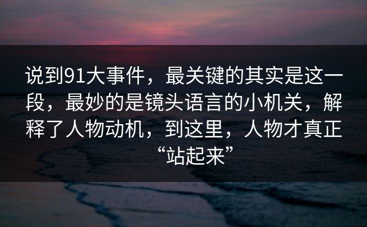 说到91大事件，最关键的其实是这一段，最妙的是镜头语言的小机关，解释了人物动机，到这里，人物才真正“站起来”